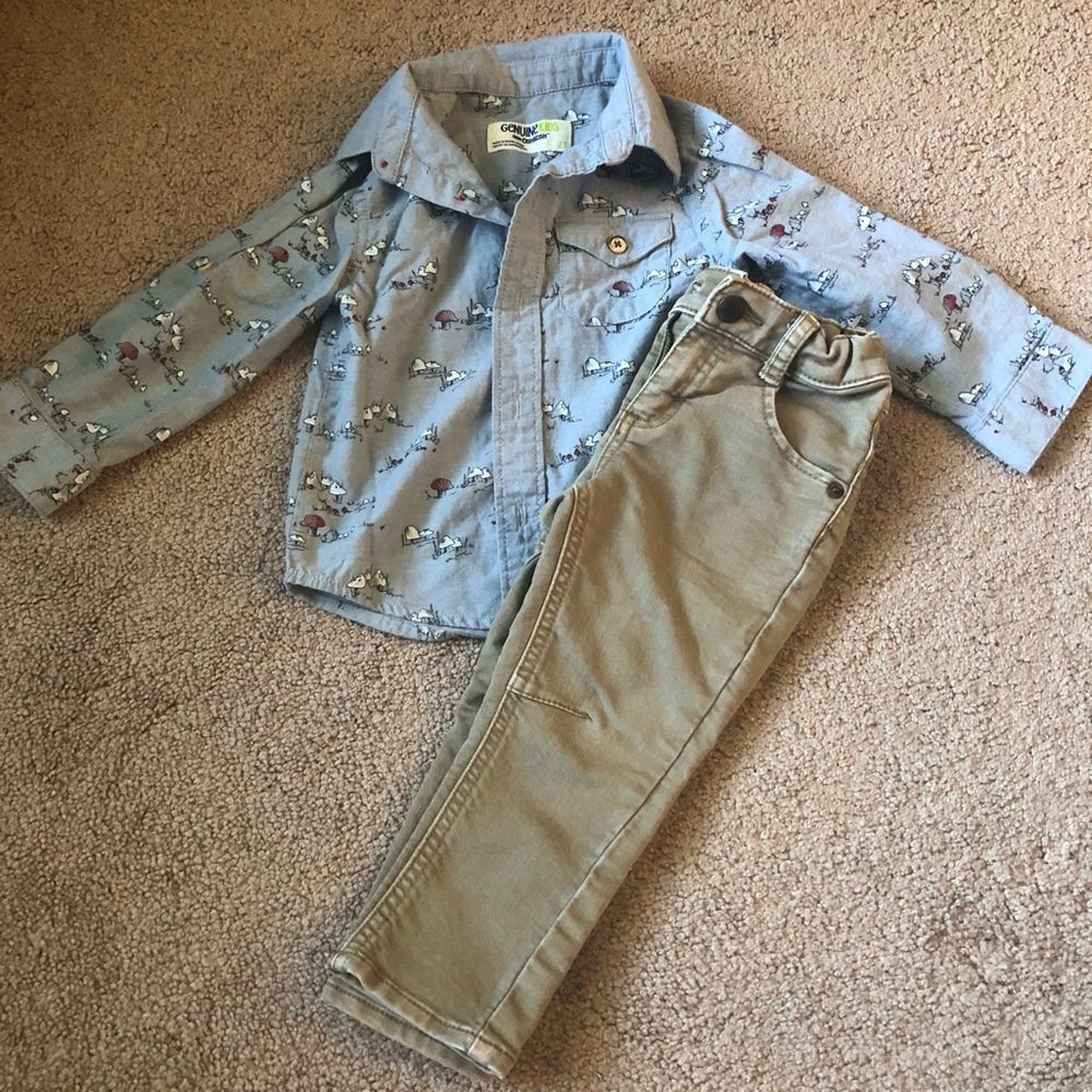 OshKosh long sleeve shirt w/ skinny jeans set 2T